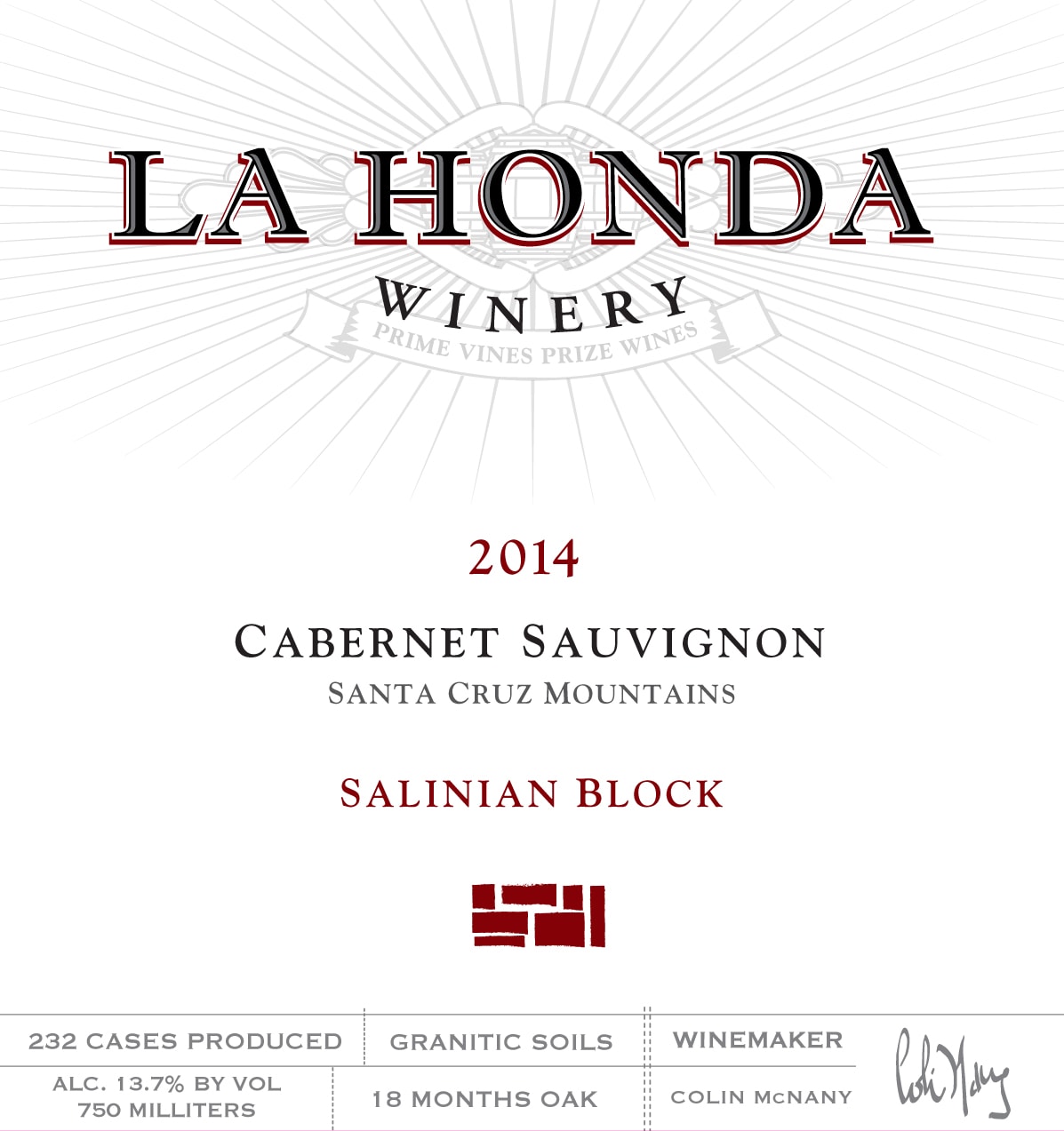 2014 Salinian Block Cabernet Sauvignon Label