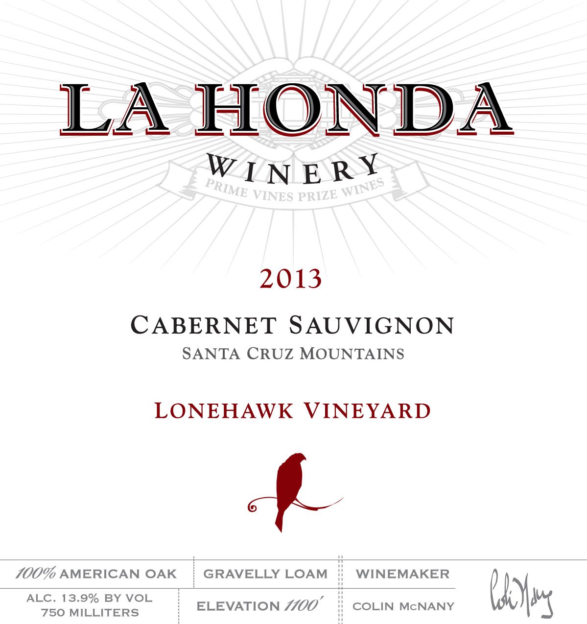 2013 Lonehawk Cabernet Sauvignon Label