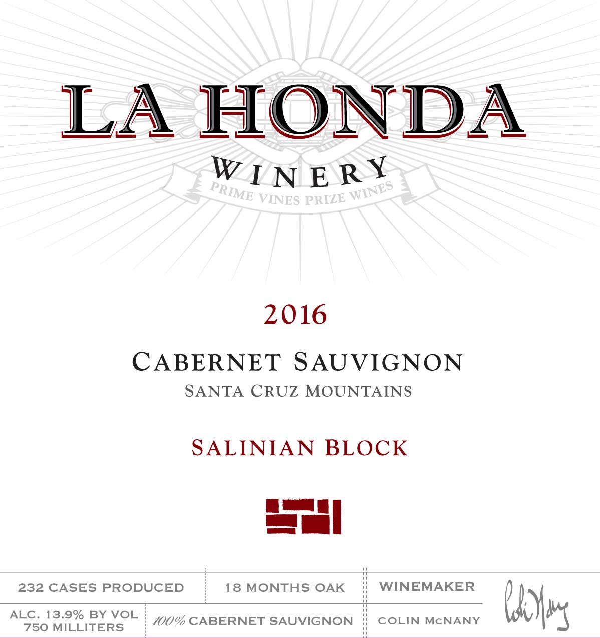 2016 Salinian Block Cabernet Sauvignon Label