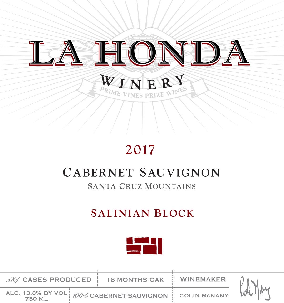 2017 Salinian Block Cabernet Sauvignon Label